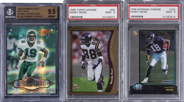 1996-1998 Topps and Bowman NFL Star Wide Receivers Rookie Cards High Grade Trio (3 Different) – Including Randy Moss (2) and Keyshawn Johnson